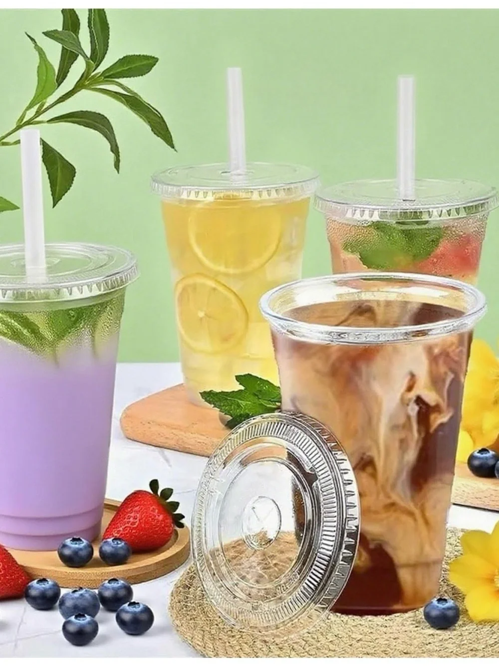 [100 SETS] 32 oz Cups with lids, Plastic cups with lids and straws